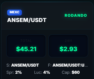 Resultado real ANSEM/USDT — lucro US$45,21