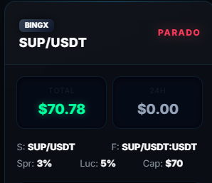 Resultado real SUP/USDT — lucro US$70,78