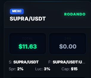 Resultado real SUPRA/USDT — lucro US$11,63