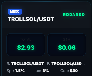 Resultado real TROLLSOL/USDT — lucro US$2,93